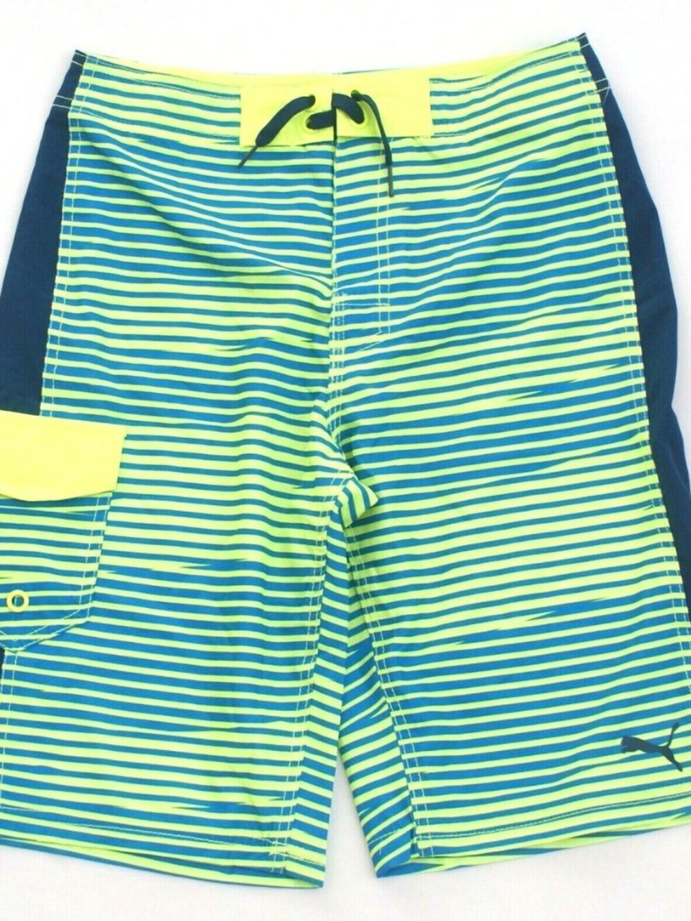 Puma Neon Yellow & Navy Striped Swim Shorts